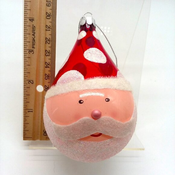 Christmas Ornament Glass Santa VTG Bulb Globe Filled Balls Glitter Holiday Decor - Picture 4 of 4